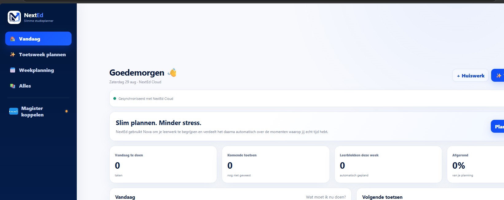 NextEd dashboard met studieplanning